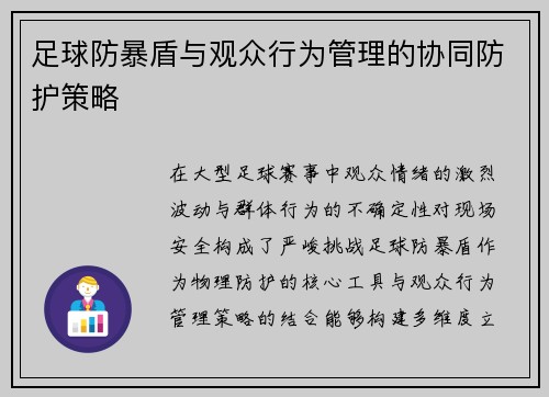 足球防暴盾与观众行为管理的协同防护策略